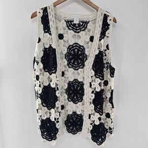 House of Harlow 1960 Black and White Open Knit Crochet Sleeveless Vest One Size